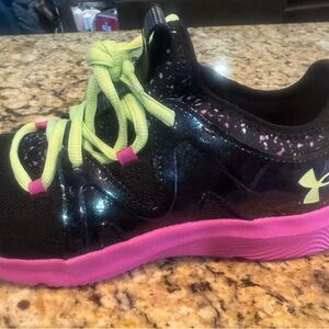Under Armour Kids' Black and Pink Sneakers with Neon Green Laces